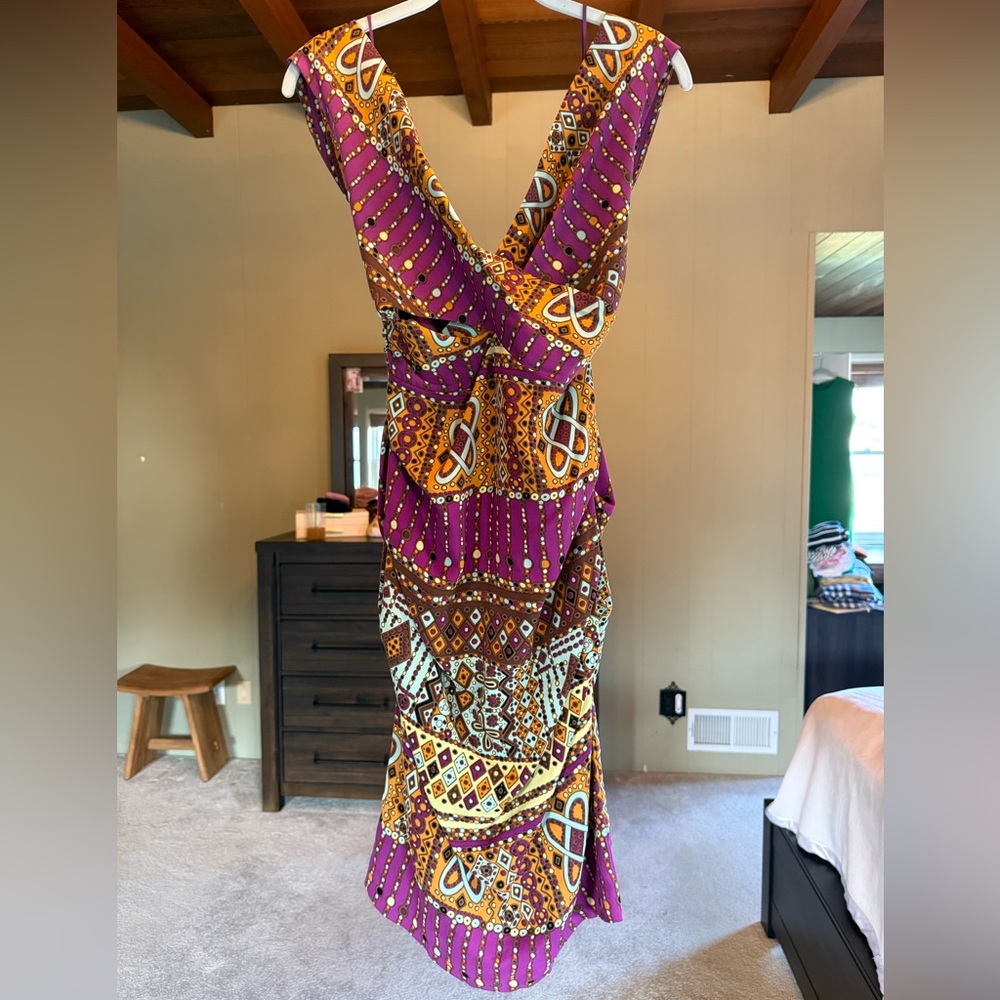 Nicole Miller Purple and Orange Backless Dress